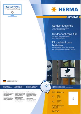 HERMA Etikett Outdoor, Farblaser/-kopierer, selbstklebend, 210 x 297 mm, weiß, matt (40 Stück), Sie erhalten 1 Packung á 40 Stück von HERMA