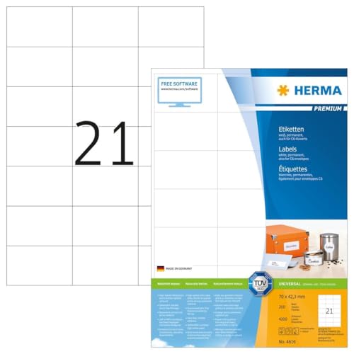 HERMA Etikett PREMIUM 4616 70x42,3mm weiß 4.200 St./Pack. - Universaletiketten Vielzwecketiketten Adressetiketten Computeretiketten Druckeretiketten Haftetiketten Produktetiketten von HERMA