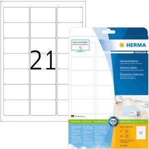 HERMA Etiketten weiß 63,5x38,1mm Premium A4 VE=52,5 Stück von HERMA