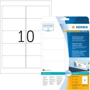 HERMA Etiketten weiß Movables/ablösbar 96x50,8mm Special A4 VE=250 Stück von HERMA