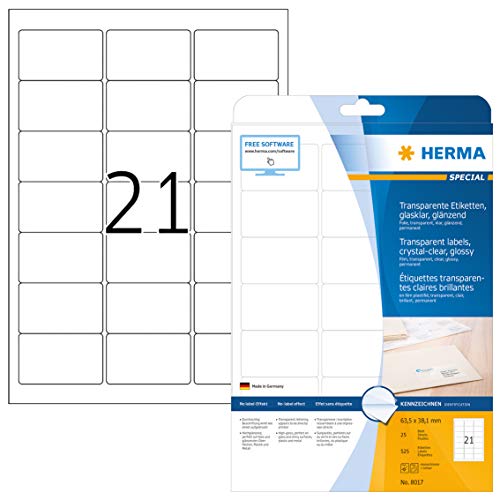HERMA Folien-Etiketten SPECIAL, 63,5 x 38,1 mm, transparent, Sie erhalten 1 Stück á 25 Blatt HERMA Folien-Etiketten SPECIAL, 63,5 x 38,1 mm, transparent, Sie erhalten 1 Stück á 25 Blatt von HERMA