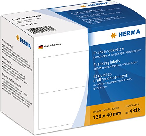 HERMA Frankieretikett, 2 auf Bogen, selbstklebend, Spezialpapier, 130 x 40 mm, weiß (1.000 Stück), Sie erhalten 1 Packung á 1000 Stück von HERMA