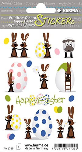 HERMA 1729 Aufkleber Osterhasen Ostereier Bunt klein, 30 Stück, Ostern Sticker mit Ostermotiven, Happy Easter Etiketten für Ostergeschenke Osterdeko Scrapbooking Dekoration Geschenk Briefe DIY Basteln von HERMA