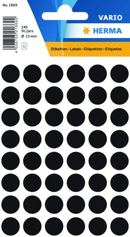 HERMA Markierungspunkt, Handbeschriftung, selbstklebend, Ø: 13 mm, schwarz (240 Stück), Sie erhalten 1 Packung á 240 Stück von HERMA