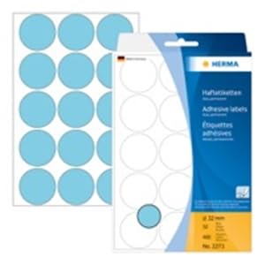 HERMA Markierungspunkt, Handbeschriftung, selbstklebend, Ø: 32 mm, blau (480 Stück), Sie erhalten 1 Packung á 480 Stück von HERMA
