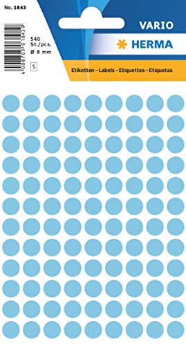HERMA Markierungspunkt, Handbeschriftung, selbstklebend, Ø: 8 mm, blau (540 Stück), Sie erhalten 10 Packungen á 540 Stück von HERMA