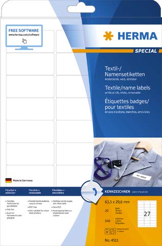 HERMA Namensetikett, Laser/Kopierer/Farblaser/-kopierer, selbstklebend, 63,5 x 29,6 mm, weiß (540 Stück), Sie erhalten 1 Packung á 540 Stück von HERMA