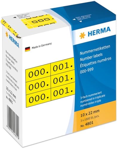 HERMA Nummernetiketten dreifach selbstklebend gelb/schwarz VE=3x1000 Stück von HERMA