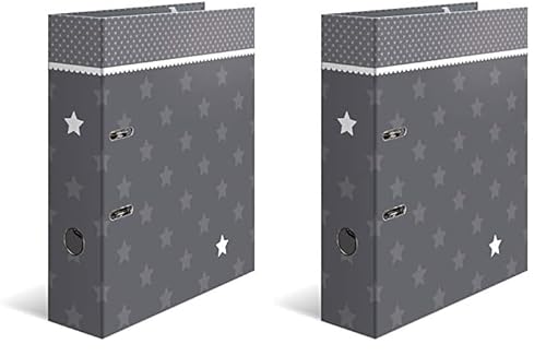 HERMA Ordner A4 Sterne Grau, 7 cm breit, Kinder Ringordner mit Stern Motiv, bunter Aktenordner mit Innendruck für Jungen und Mädchen (Packung mit 2) von HERMA