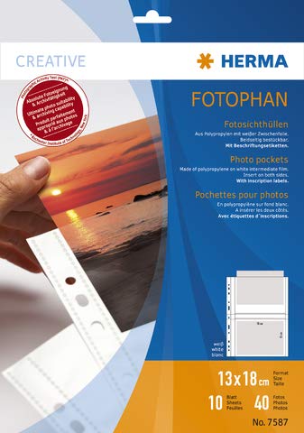 HERMA Prospekthülle FOTOPHAN, A4, weiß, für: 4 Fotos 13 x 18 cm quer (10 Stück), Sie erhalten 1 Packung á 10 Stück von HERMA