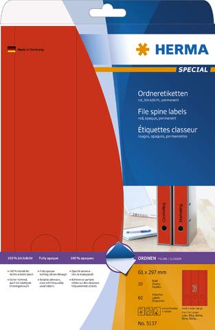 HERMA Rückenschild, selbstklebend, breit/lang, 61 x 297 mm, rot (60 Stück), Sie erhalten 1 Packung á 60 Stück von HERMA