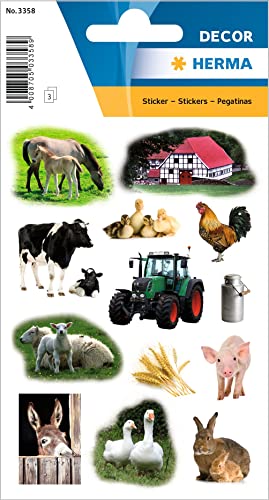 HERMA 3358 Tiere Sticker, Bauernhoftiere (39 Aufkleber, Papier, matt) selbstklebend, permanent haftende Motiv Etiketten für Mädchen und Jungen, bunt von HERMA