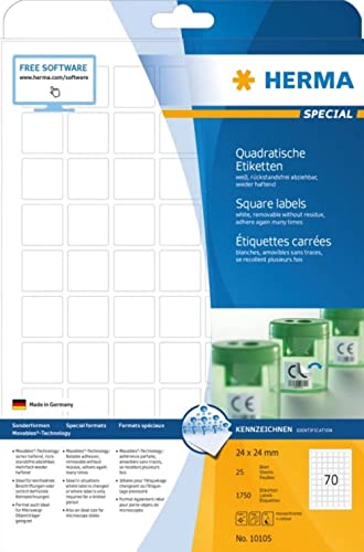HERMA Universal-Etiketten SPECIAL, 24 x 24 mm, weiß, Sie erhalten 1 Stück á 25 Blatt HERMA Universal-Etiketten SPECIAL, 24 x 24 mm, weiß, Sie erhalten 1 Stück á 25 Blatt von HERMA