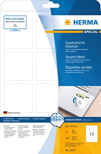 HERMA Universal-Etiketten SPECIAL, 60 x 60 mm, weiß, Sie erhalten 1 Stück á 25 Blatt HERMA Universal-Etiketten SPECIAL, 60 x 60 mm, weiß, Sie erhalten 1 Stück á 25 Blatt von HERMA
