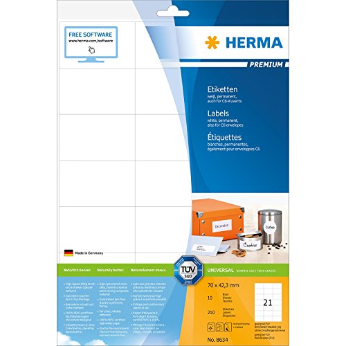 HERMA UniversalEtiketten PREMIUM, 70 x 42, 3 mm, weiß 8634 HERMA UniversalEtiketten PREMIUM, 70 x 42, 3 mm, weiß 8634 von HERMA