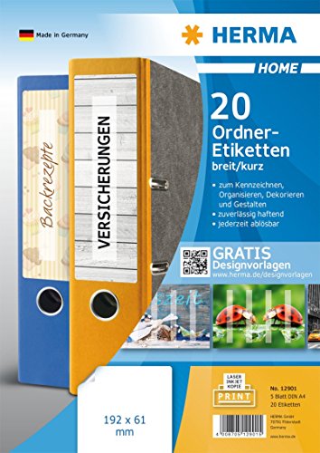 Herma 12901 Ablösbare Ordneretiketten A4, 192 x 61 mm, weiß, 5 Packungen Herma 12901 Ablösbare Ordneretiketten A4, 192 x 61 mm, weiß, 5 Packungen von HERMA