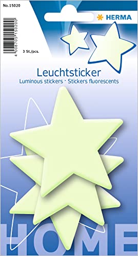 HERMA 15020 Leuchtsterne Kinderzimmer groß, 3 Stück, selbstklebend, leuchtende Sterne Aufkleber Wandsticker, Leuchtsticker aus Plastik zur Sternenhimmel Dekoration für Kinder Mädchen Jungen von HERMA