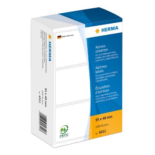 Herma 4311 Adress-Etiketten - 95 x 48 mm, selbstklebend, 1000 Stück; Packungsinhalt: 1000 Etiketten von HERMA