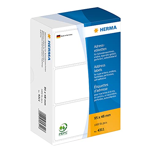 Herma 4311 Adress-Etiketten - 95 x 48 mm, selbstklebend, 1000 Stück; Packungsinhalt: 1000 Etiketten von HERMA