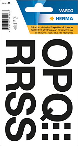 HERMA Buchstaben Aufkleber Schwarz, 22 Stück, Schriftgröße 33 mm, selbstklebend, wasserfest, wetterfest, groß, Alphabet Sticker Klebebuchstaben O-Z aus Folie zum Aufkleben, transparent HERMA Buchstaben Aufkleber Schwarz, 22 Stück, Schriftgröße 33 mm, selbstklebend, wasserfest, wetterfest, groß, Alphabet Sticker Klebebuchstaben O-Z aus Folie zum Aufkleben, transparent von HERMA