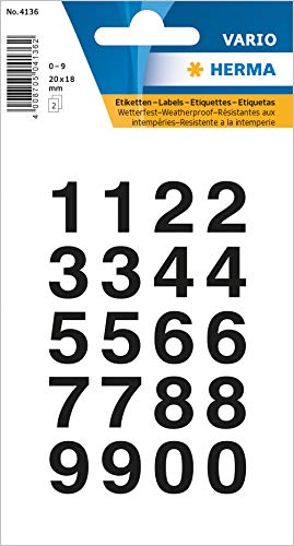 Herma Zahlen, 20x18mm, 0-9, wetterfest, Folie transp., schwarz, 2 Bl., 4136 Herma Zahlen, 20x18mm, 0-9, wetterfest, Folie transp., schwarz, 2 Bl., 4136 von HERMA
