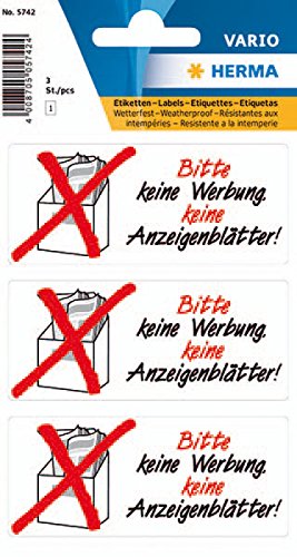 Hinweisetikett 79x34mm wetterfest Keine Werbung Anzeigenbl. 3St 1Pack Hinweisetikett 79x34mm wetterfest Keine Werbung Anzeigenbl. 3St 1Pack von HERMA