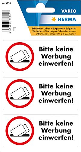 Hinweisetiketten Bitte keine Reklame einwerfen wetterfest - 1 Blatt mit 3 Etiketten Hinweisetiketten Bitte keine Reklame einwerfen wetterfest - 1 Blatt mit 3 Etiketten von HERMA