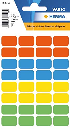 Vielzwecketiketten (Kleinpackung), 12mm breit, sortiert (rot, blau, gelb, grün) von HERMA