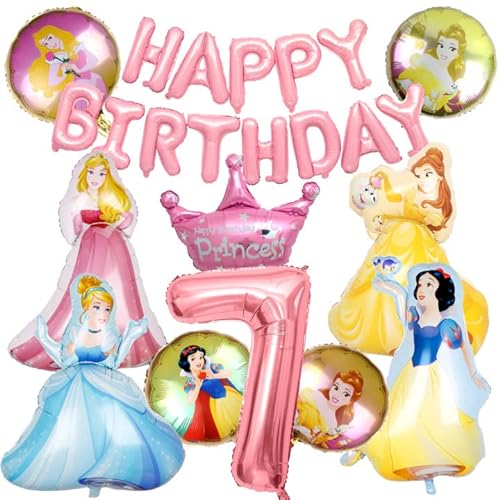 HERMJ Luftballons Princess Set,9 Stück Folienballon Princess+Princess Folienballon 7 Geburtstag+Princess Geburtstag Luftballons Banner,Prinzessin Luftballons Geburtstagsfeier,für Princess Geburtstag von HERMJ