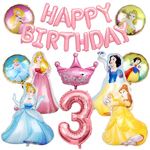 Luftballons Princess Set,9 Stück Folienballon Princess+Princess Geburtstag Luftballons Banner+Folienballon 3 Geburtstag,Prinzessin Luftballons Geburtstagsfeier,für Princess Geburtstag von HERMJ