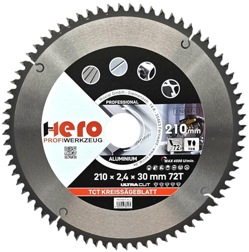 HERO Kreissägeblatt 210 x 30/20 mm 72 Zähne Hartmetall Sägeblatt TCT Ersatzsägeblatt für Alumiunium, PVC, Hartholz, Nichteisenmetalle Universal Handsäge, Gehrungssäge, Tischkreissäge, Kappsäge HERO Kreissägeblatt 210 x 30/20 mm 72 Zähne Hartmetall Sägeblatt TCT Ersatzsägeblatt für Alumiunium, PVC, Hartholz, Nichteisenmetalle Universal Handsäge, Gehrungssäge, Tischkreissäge, Kappsäge von HERO PROFIWERKZEUG