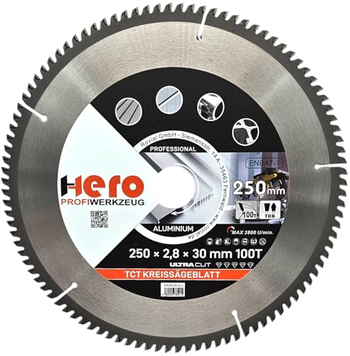 HERO Kreissägeblatt 250 x 30/20 mm 100 Zähne Hartmetall Sägeblatt TCT Ersatzsägeblatt für Aluminium, PVC, Hartholz, Nichteisenmetalle Universal Handsäge, Gehrungssäge, Tischkreissäge, Kappsäge HERO Kreissägeblatt 250 x 30/20 mm 100 Zähne Hartmetall Sägeblatt TCT Ersatzsägeblatt für Aluminium, PVC, Hartholz, Nichteisenmetalle Universal Handsäge, Gehrungssäge, Tischkreissäge, Kappsäge von HERO PROFIWERKZEUG