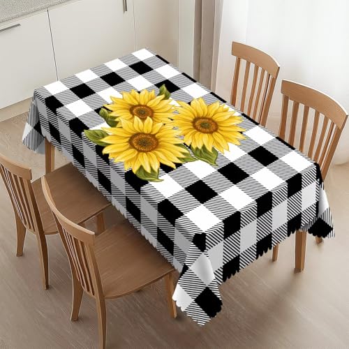 HEROARMOUR Rechteckige Tischdecke mit Sonnenblumen-Motiv, waschbar, Sonnenblumen, kariert, Tischdecke für Party, Picknick, Abendessen, Outdoor, Heimdekoration, 137 x 183 cm von HEROARMOUR