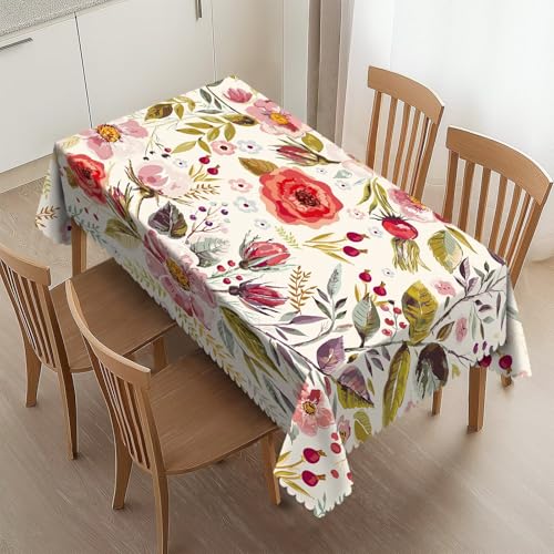HEROARMOUR Rechteckige Tischdecke mit Wildblumen, waschbar, botanisches Blumenmuster, Tischdecke für Party, Picknick, Abendessen, Outdoor, Heimdekoration, 137 x 183 cm von HEROARMOUR