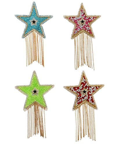HERSAUL 4 x Strass-Stern-Quasten-Reparaturflicken, glänzendes fünfzackiges Sternmuster, zum Aufbügeln für Hüte, Jeans, Taschen, Kleider, Hosen, DIY-Zubehör HERSAUL 4 x Strass-Stern-Quasten-Reparaturflicken, glänzendes fünfzackiges Sternmuster, zum Aufbügeln für Hüte, Jeans, Taschen, Kleider, Hosen, DIY-Zubehör von HERSAUL
