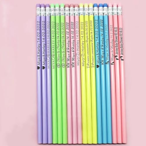 20/50/100 Stück Personalisierte Gravierte Holz-Buntstifte, Individuelles Gästegeschenk, Individueller Schuldekor-Stift Mit Radiergummi, Hochzeitsgeschenk, Gastgeschenke, Babyparty, Party(50pcs) von HERSTL
