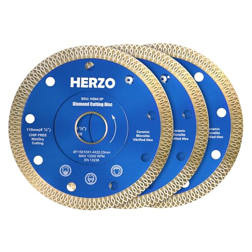 HERZO 3er-Set Diamant Trennscheibe 115mm Fliesenscheibe, Trennscheibe Extra Dünne, Trennen und Schneiden für Keramik, Fliesen, Marmor, Naturstein von HERZO