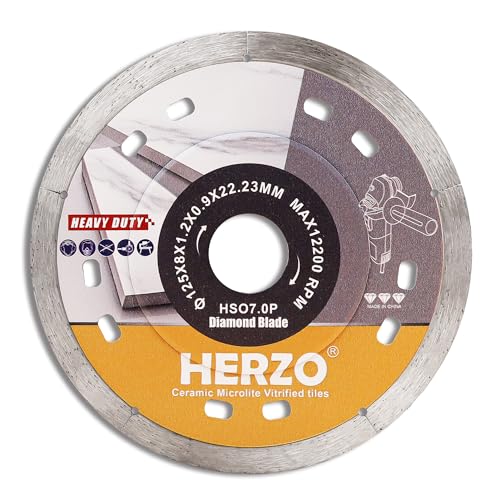 HERZO Diamant Trennscheibe 125mm x 22,23mm, Trennscheibe für Sauberes Trennen von Fliesen, Porzellan, Keramik, Feinsteinzeug von HERZO
