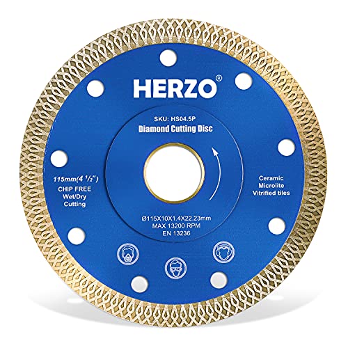 HERZO Professional Diamanttrennscheibe 115mm, Premium Diamant-Trennscheibe für Fliese und Feinsteinzeug von HERZO