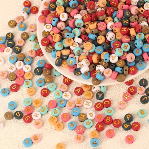 HERZONE 1000pcs bunt buchstabenperlen zum Auffädeln Acryl gold Alphabet Perlen Mix A-Z Perlen für die Schmuckherstellung DIY Halskette Armband Schlüsselbund (E) von HERZONE