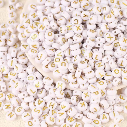 HERZONE 1000pcs gold buchstabenperlen zum Auffädeln Acryl Alphabet Perlen Mix A-Z gold Perlen für die Schmuckherstellung DIY Halskette Armband Schlüsselbund (F) von HERZONE