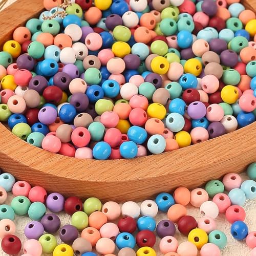 HERZONE 1000pcs runde Holzperlen in bunt Natürliche Holz Perlen zum Auffädeln für DIY Schmuck Herstellung (bunt 8mm) von HERZONE