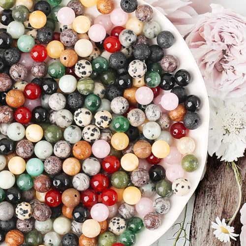 HERZONE 100pcs Edelsteine perlen zum Auffädeln ca.8mm Kristalle Perlen Naturstein Perlen für DIY Armband Halskette Schmuckherstellung (bunt A-100pcs) von HERZONE
