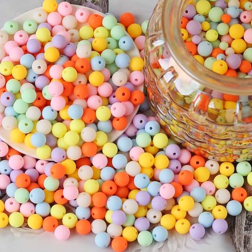 HERZONE 10mm matte perlen in bunt ca.400pcs Bunte Perlen zum Auffädeln Bastelperlen für DIY Armbänder, Schmuckherstellung, Halsketten (bunt-10mm) von HERZONE