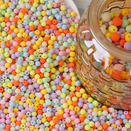 HERZONE 1800pcs matte perlen in bunt 6mm Bunte Perlen zum Auffädeln Bastelperlen für DIY Armbänder, Schmuckherstellung, Halsketten (bunt-6mm) von HERZONE