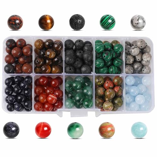 HERZONE 200pcs Edelsteine perlen zum Auffädeln Kristalle Perlen 8mm Naturstein Perlen für DIY Armband Halskette Schmuckherstellung (bunt B) von HERZONE
