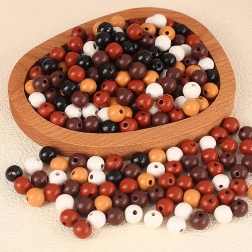 HERZONE 400pcs runde Holzperlen in bunt Natürliche Holz Perlen zum Auffädeln für DIY Schmuck Herstellung (bunt-12mm) von HERZONE