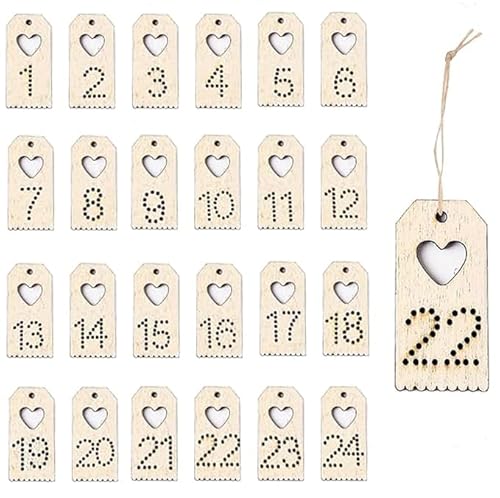 HERZONE 48pcs adventskalender zahlen aus holz 2 sets Adventskalender zum Basteln Zahlen 1-24 Weihnachten Countdown Zahlen Geschenkanhänger (A) von HERZONE