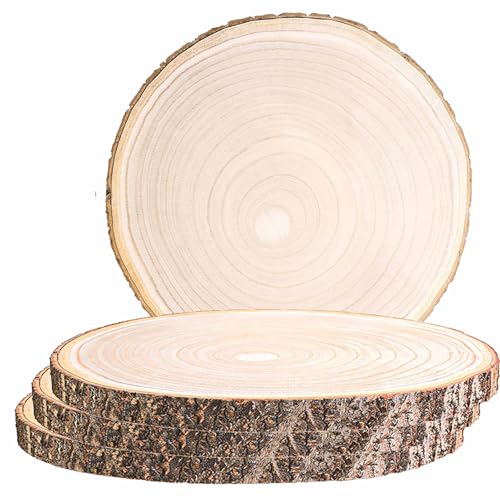 HERZONE 4pcs Paulownia Holzscheiben 30-35cm Holzscheiben zum Basteln,Dicke ca.14mm Polierte Holzplatte Rund aus Natürlichem Paulownia-Holz (4) von HERZONE