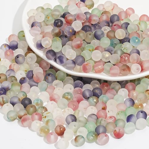 HERZONE 500pcs glasperlen in bunt 8mm runde Bunte Perlen zum Auffädeln (bunt-b) von HERZONE